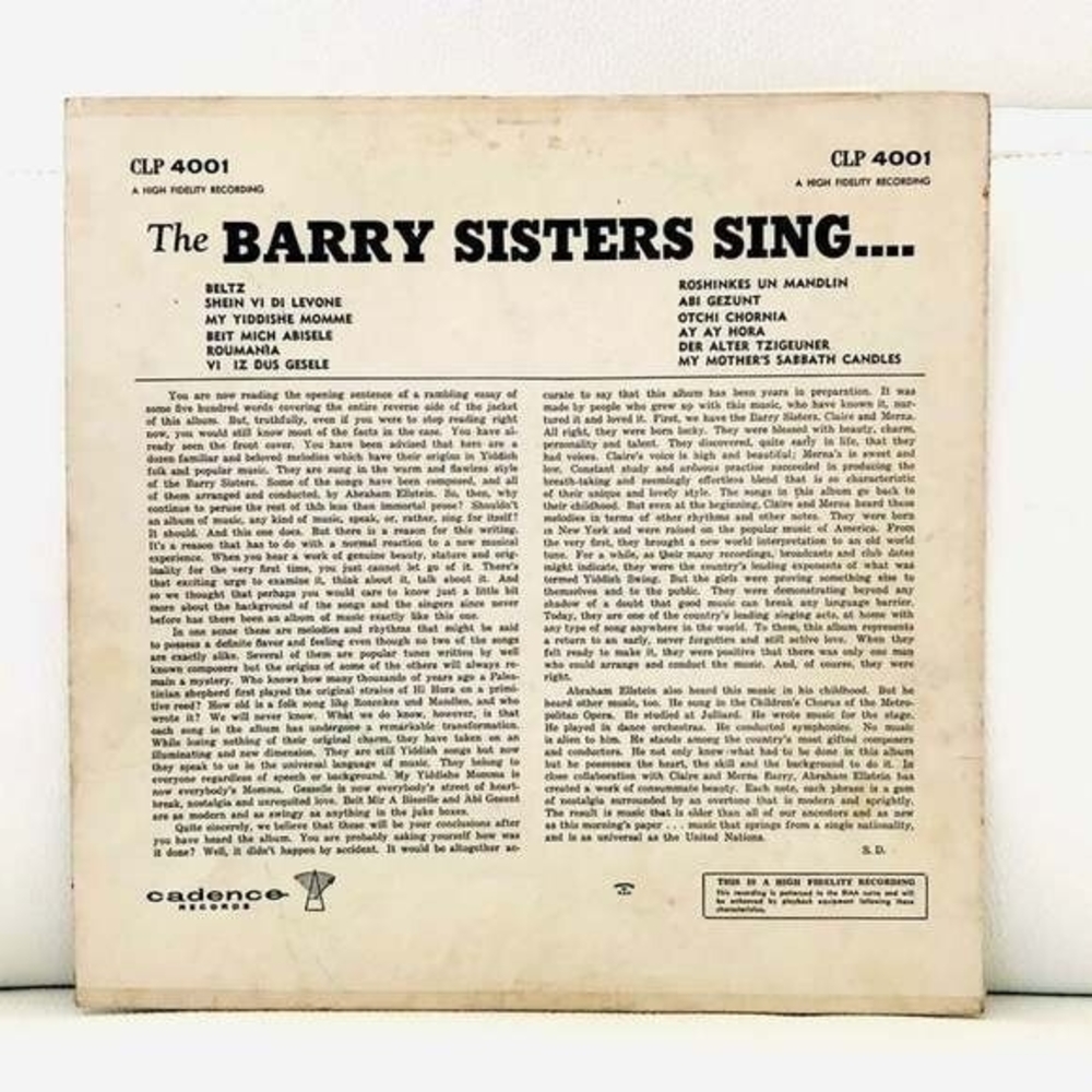 LP The Barry Sisters Sing... Vinyl Record - Picture 2 of 2